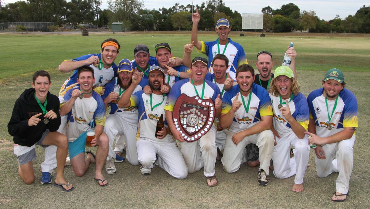 WINNERS: THE victorious L&D CC team celebrates their two-day grand final win over Narrandera on Sunday afternoon. 