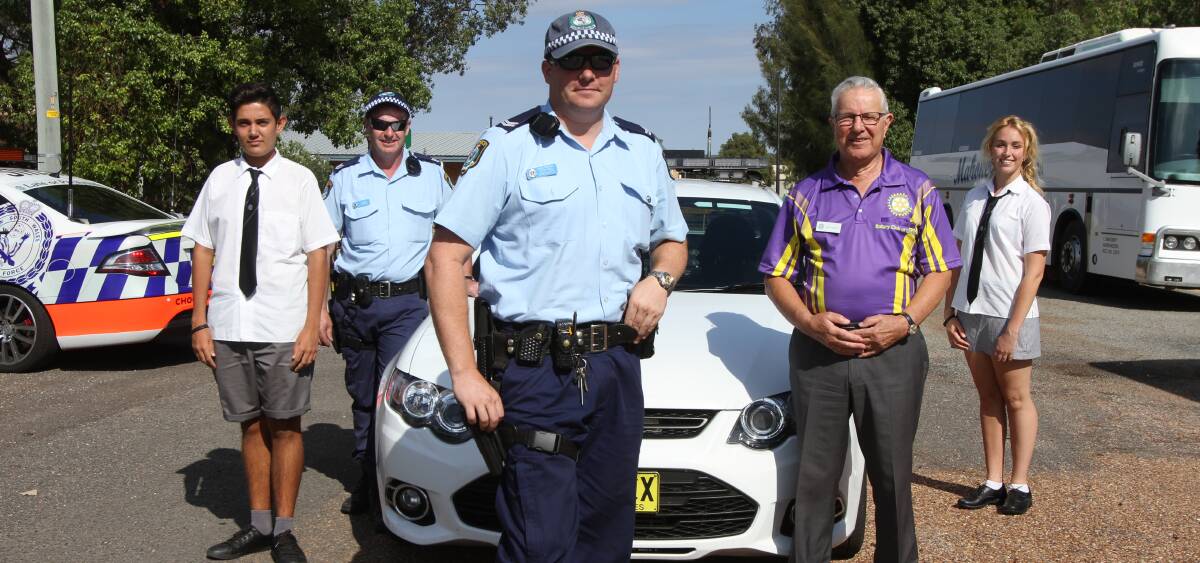 SAFETY: Senior Constable John-Paul Borghoutis (front), with (back, from left) Shaun Muller, Acting Sergeant Paul Purcell, Sarah Bush and Rotary member Bob Parsons.