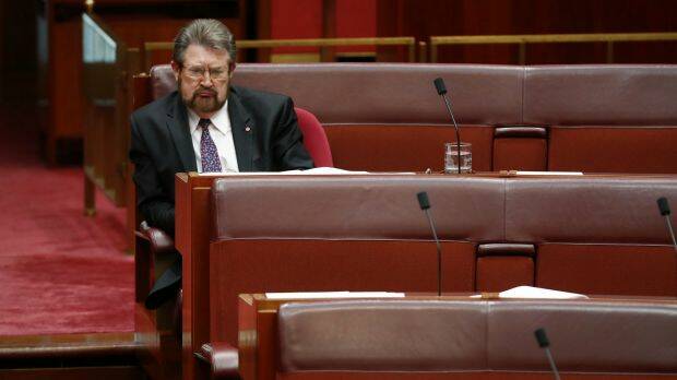Senator Derryn Hinch during debate on the Australian Education Amendment Bill in the Senate on Wednesday. Photo: Alex Ellinghausen
