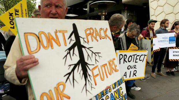 Fracking protesters outside AGL's annual general meeting in Melbourne in September, 2015.  Photo: Pat Scala
