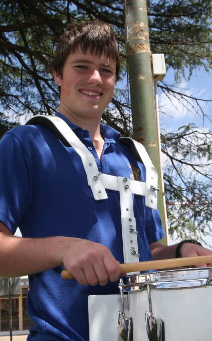 DRUMMER: Yanco Ag High School's Thomas Kimpton is ready to play at the Leeton Outback Band Spectacular. Picture: Anthony Stipo.
