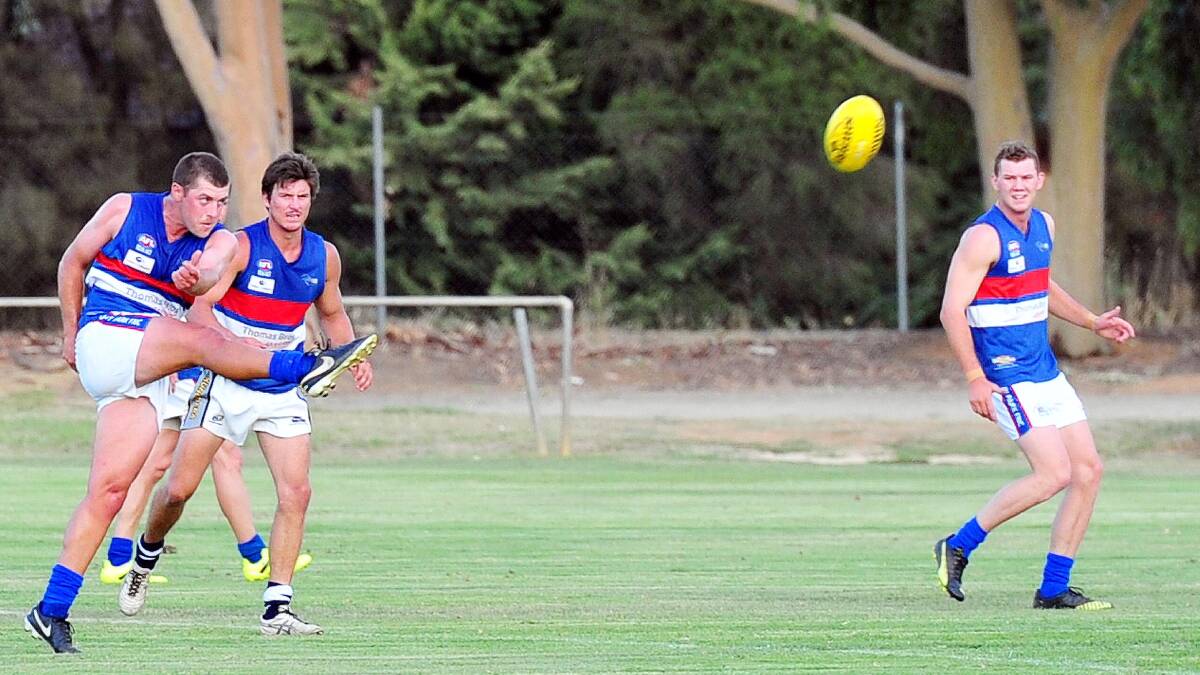 ON THE ATTACK: Turvey Park's Jack Brooks drives the ball forward in the trial against North Wagga at Maher Oval on Friday. Picture: Kieren L Tilly