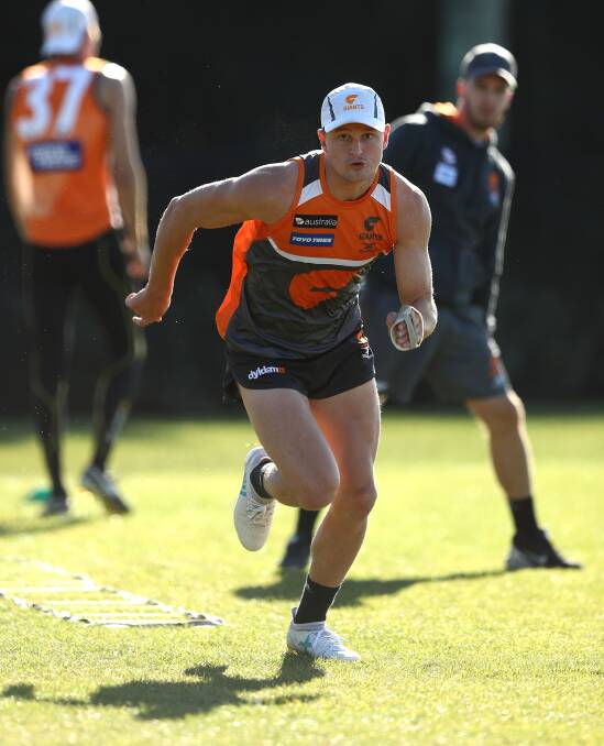 Jacob Hopper in action at Giants training last month. Picture: Getty Images