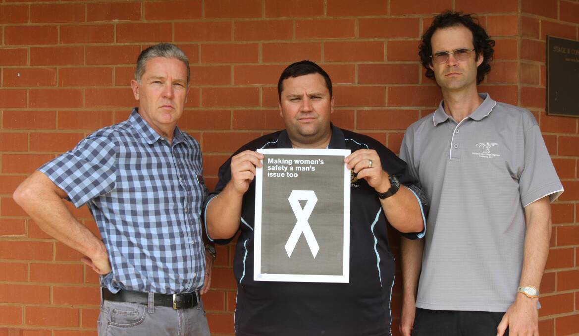 STANDING UP: St Francis De Sales College teachers Ian Pettit, Luke Rowe and Todd Smith are all taking a stand against domestic violence. PHOTO: Jessica Coates