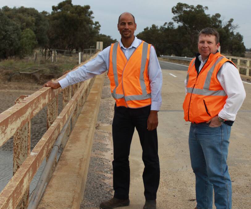 TAKING A LOOK: Murrumbidgee Irrigation planning manager David Gilbert with Leeton Shire Council director of engineering and technical services Barry Heins.