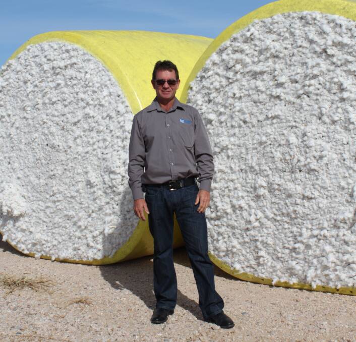 EXCITING: Southern Cotton's Larry Walsh with the first modules that have started arriving at the Whitton gin. The gin is expected to process 200,000 cotton bales this year.