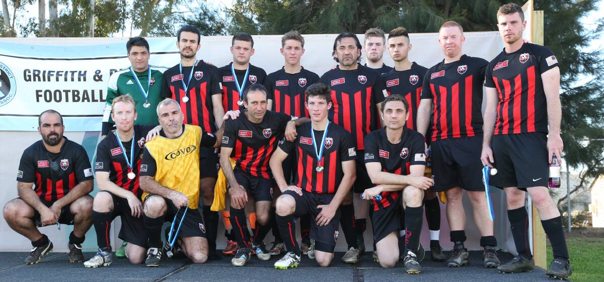 The Leeton United reserve grade team were runners-up in Sunday's grand final against Hanwood FC. Photo: Anthony Stipo 