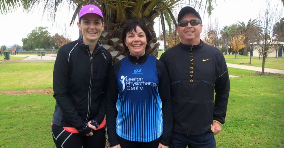 ALL SMILES: Janet Pete, Sally Hill and David Cross took part in the Running for Others event in Leeton on Sunday. Photo: Contributed 