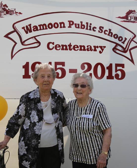 CELEBRATE: The two oldest living former students of Wamoon Public School Madge Hatch (left) and Heather Howie at the centenary open day,  