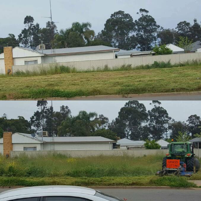 The vacant block being slashed by Leeton Shire Council.