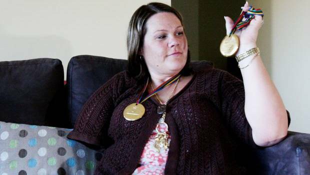 Tracy Barell with her gold medals. She will be giving a talk at the Roxy Theatre in Leetonm on Thursday. 