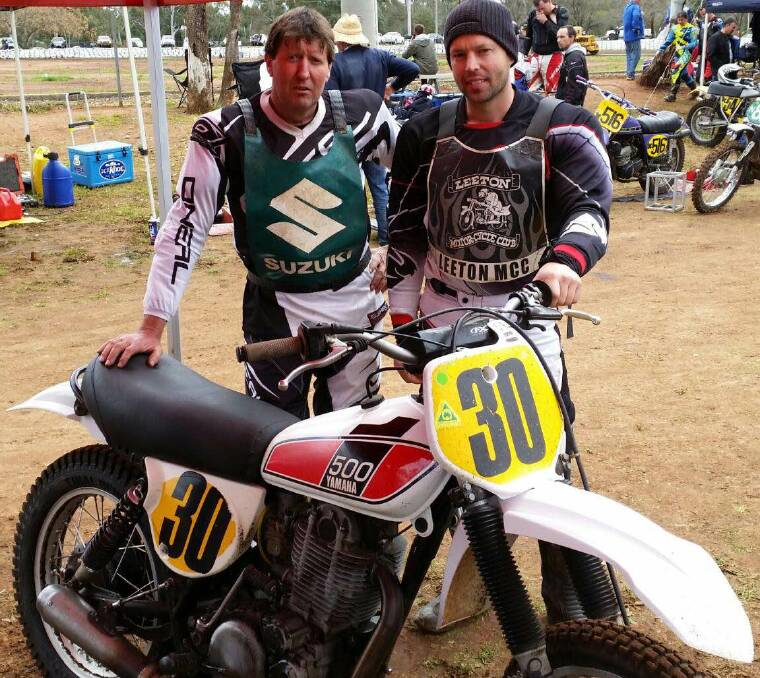 COMPETE: Leeton's Trevor Dodds and Daniel Eldridge at the 2016 Australian Classic Dirt track Masters event in Griffith. 