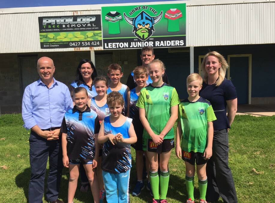 HELPING HAND: Member for Murray Adrian Piccoli (left) was in town last week to announce funding that will benefit the Leeton Junior Rugby League Club, Leeton Little Athletics and Leeton Junior Cricket. 