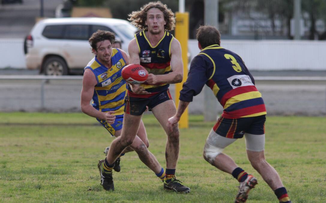 PASS: Leeton's Mitch Hardie during a match earlier this season. This weekend the Crows will face Wagga Tigers for a grand final spot. 