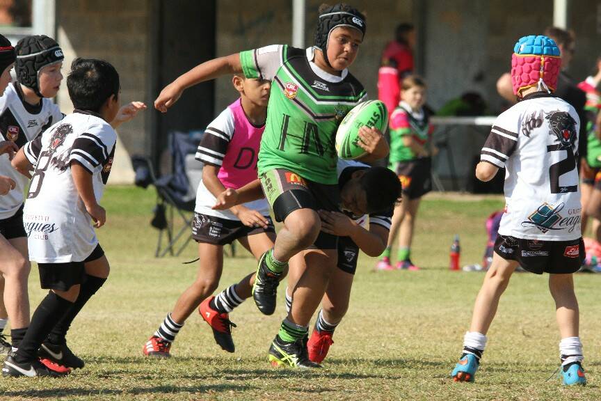 Leeton's under 9s side face off against the Waratahs and the Griffith Black and Whites in junior rugby league action on Saturday at the Leeton High School ovals.