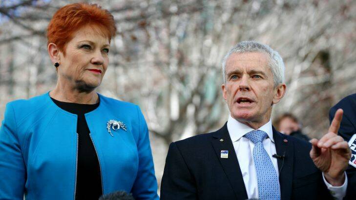 One Nation Senator Malcolm Roberts addresses the media during a joint press conference with One Nation leader Senator Pauline Hanson, at Parliament House in Canberra on Wednesday 9 August 2017. fedpol Photo: Alex Ellinghausen
