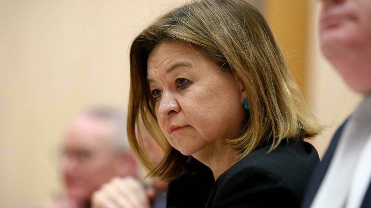 Michelle Guthrie, pictured at Senate estimates, had endured a difficult first year as ABC Managing Director.  Photo: Alex Ellinghausen