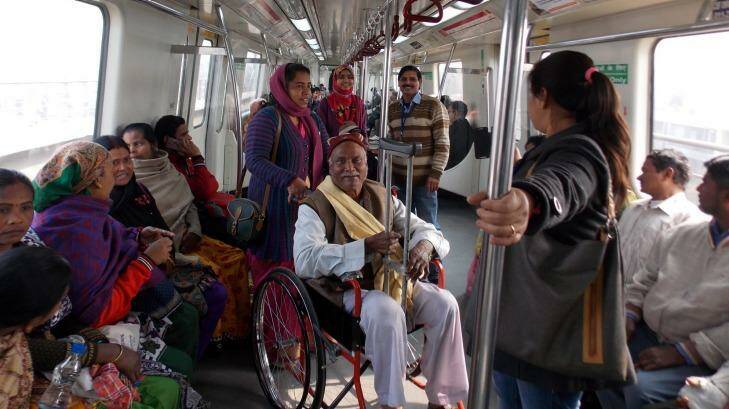 A group of leprosy patients were taken out for lunch and a ride on the Delhi metro on Saturday to mark World Leprosy Day. Photo: Supplied