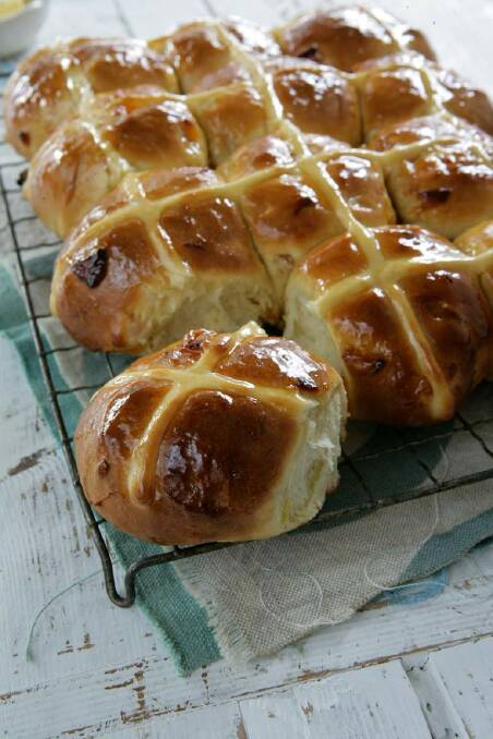 Jane Strode's apricot and cardamom hot cross buns <a href="http://www.goodfood.com.au/good-food/cook/recipe/apricot-and-cardamom-hot-cross-buns-20111019-29uhe.html?aggregate=513278"><b>(recipe here).</b></a> Photo: Marco Del Grande