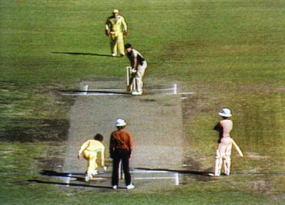 Trevor Chappell bowls the infamous underarm ball at the MCG on February 1, 1981. Photo: Channel Nine News
