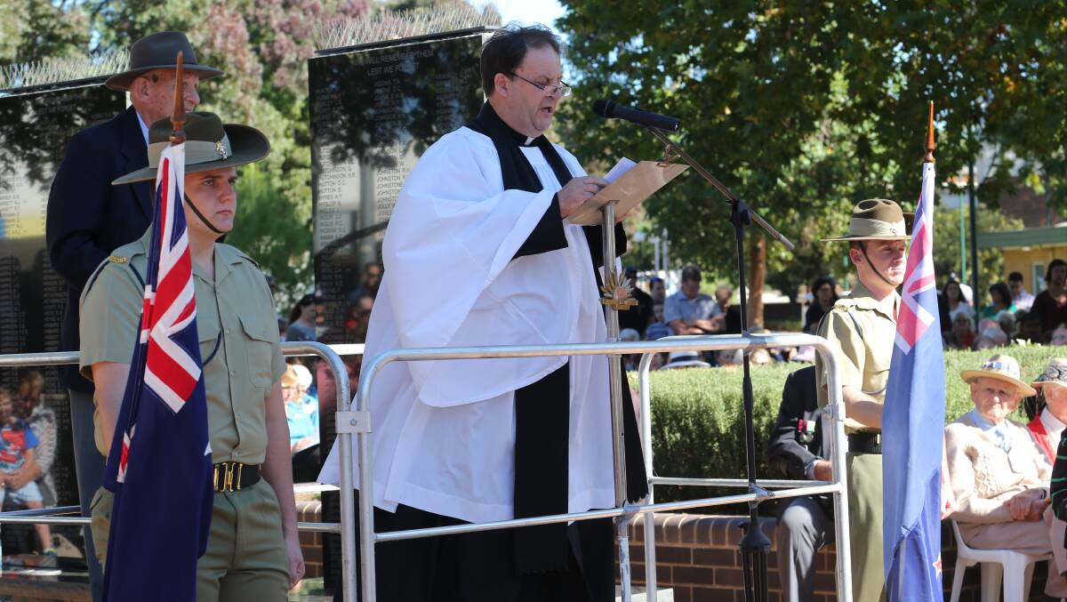 Anzac Day in Griffith. Father Rob Harris. Picture: Anthony Stipo 
