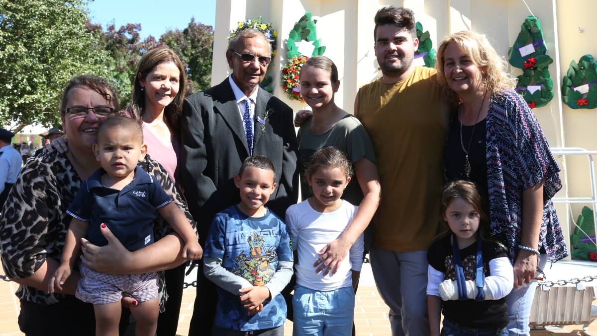 Anzac Day in Griffith. (Back, from left) Alison Johnston, Jaali Philp 15mths, Carolyn Williams, Carolyn Williams, Keith Williams, Shailyn Williams, Joshua Williams, Michelle Druitt and (front, from left) Jarra Williams, Shamia Williams and Lijanah Philp. Picture: Anthony Stipo 