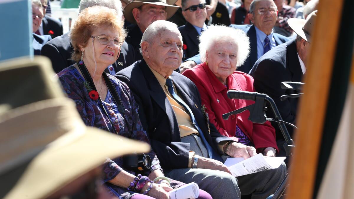 Anzac Day in Griffith. Pam Kensett-Smith with her uncle and aunty, Max and May Hamilton. Picture: Anthony Stipo