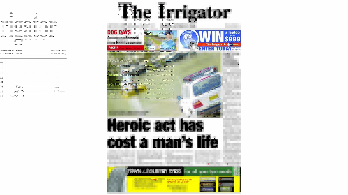 THE front page report of Mr Ryan's drowning in The Irrigator of October 21, 2008.