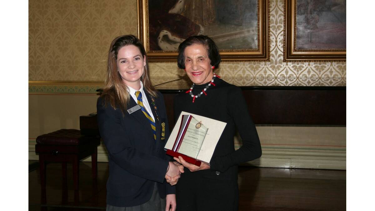 YANCO Agricultural High School student Lily Serafin (left) with former NSW governor Marie Bashir.