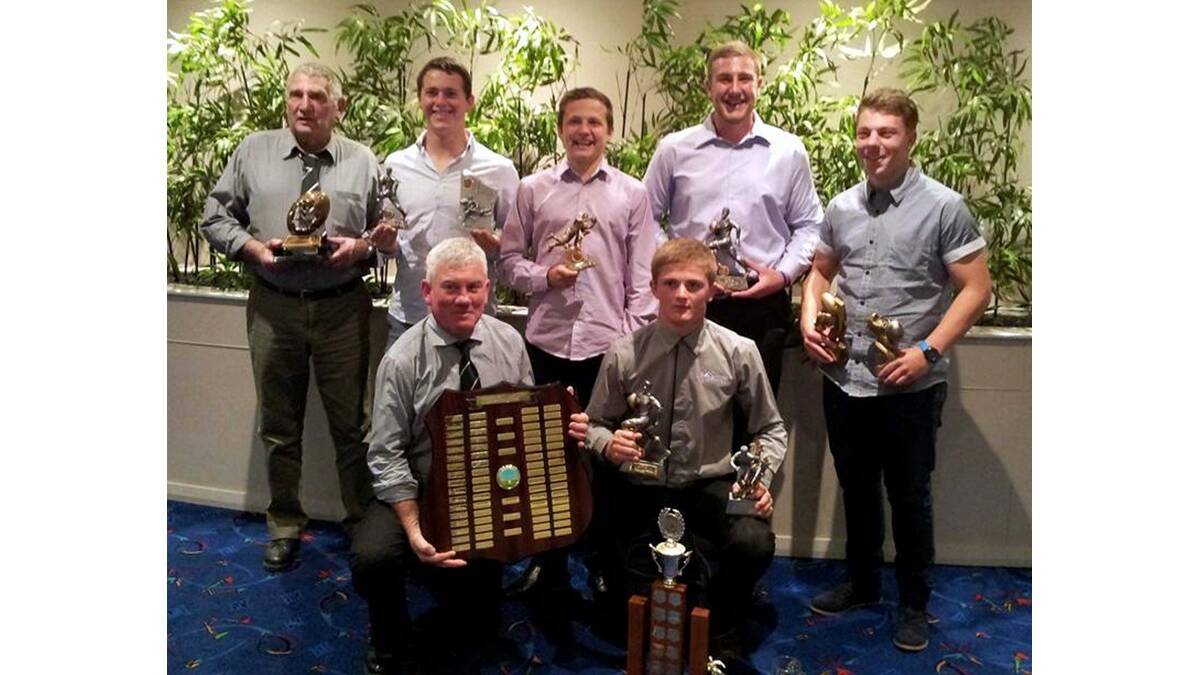 THE Leeton Greens award winners from the Group 20 presentation night (back from left) Roy Nicholls, Bas Blackett, Corey Williams, Rhys Wilesmith, Jack McDonell, (front) club president John McDonell and Billy Gilbert.