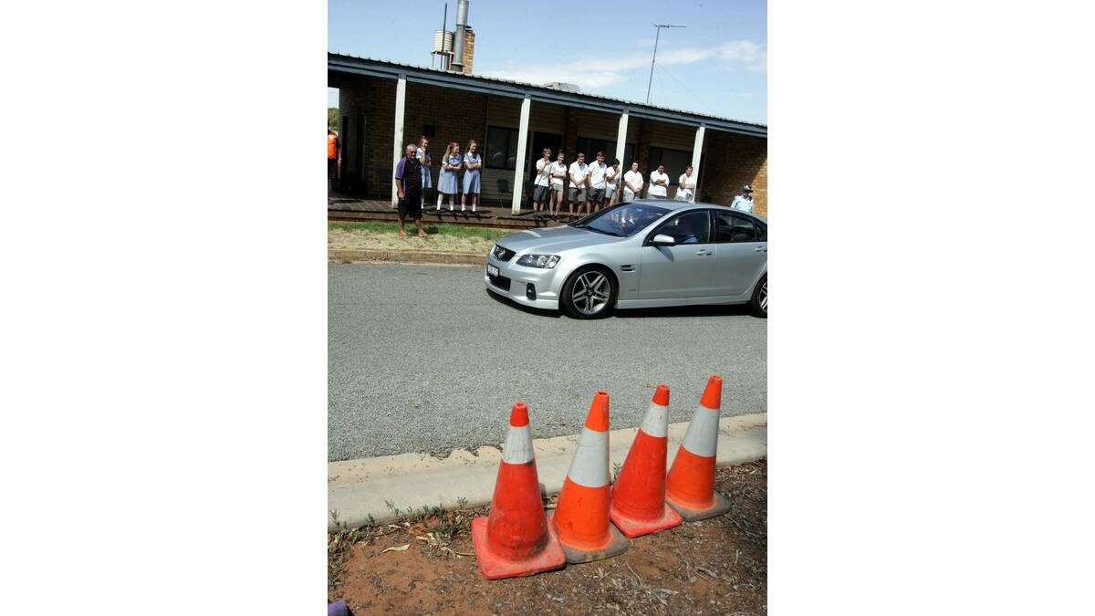GRIFFITH Local Area Command HIghway Patrol Sergeant Steve Pidgeon shows the result of stopping abruptly at 80km/h after hitting a dummy pedestrian to students at RYDA.