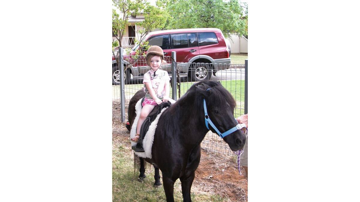 ENJOYING the return of the pony rides at the St Andrew's Presbyterian Church Fete and Flower Show last Saturday was Sadie Tiffin, 2.