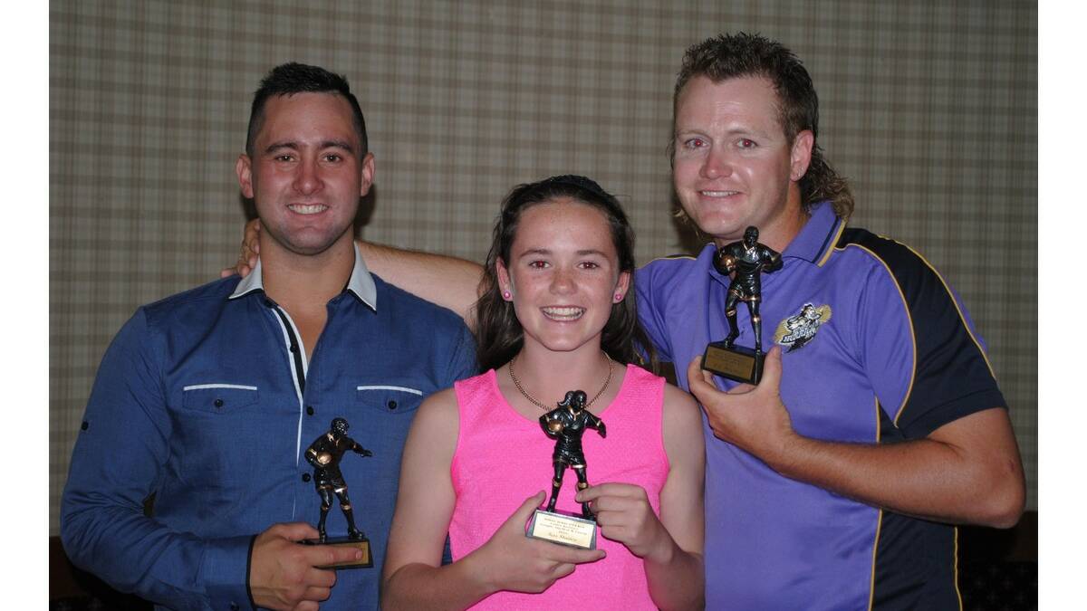 BEST and fairest winners (from left) Sean Scott (first grade), Tess Staines (league tag) and Will Hoysted (reserve grade).
