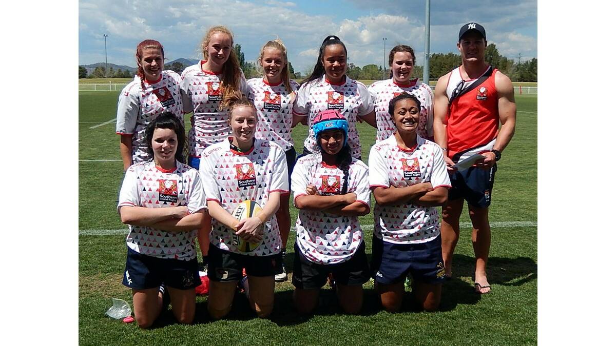 THE Southern Inland women's sevens team, including Leeton players Georgia Wallace (front left) and Remi Wilton (back, second from left).