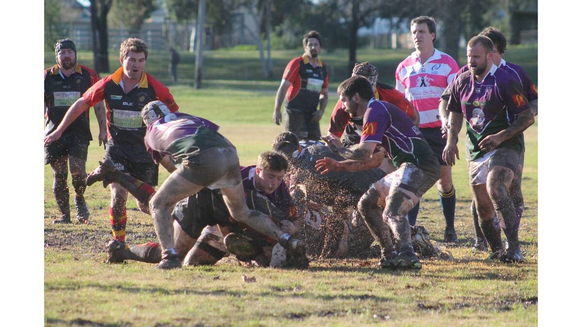 THE conditions at Cootamundra on Saturday did not make for fancy football. Photo: Cootamundra Herald