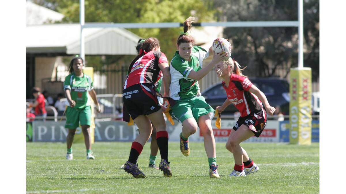 JESS McDonell can't quite get through a closing gap in the defence.