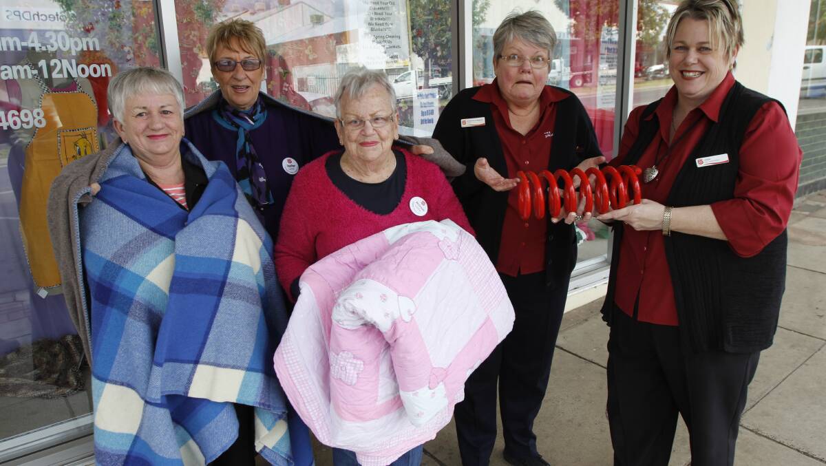 LEETON Salvation Army volunteers (from left)  Dee Polsen, Heather Davenport and Rose Jamieson are urging residents to donate spring cleaning finds to the op-shop, while Salvation Army Captain Jennifer Stringer and store manager Jodie Ridge aren't quite sure what to do with the springs.