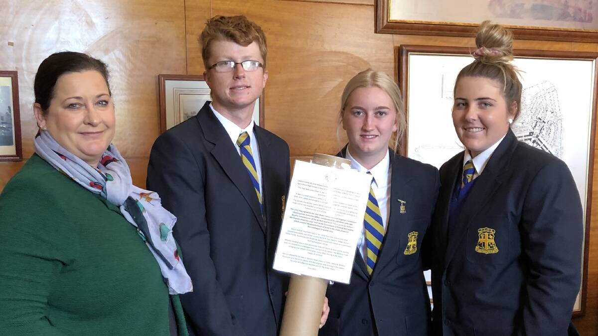 GRATEFUL FOR THE DONATION: Teacher Rebecca Ormond with her students from Yanco Agricultural High School, Mitchell Whyte, Eliza Jurrle and Isabella Whitehead. PHOTO: Contributed 