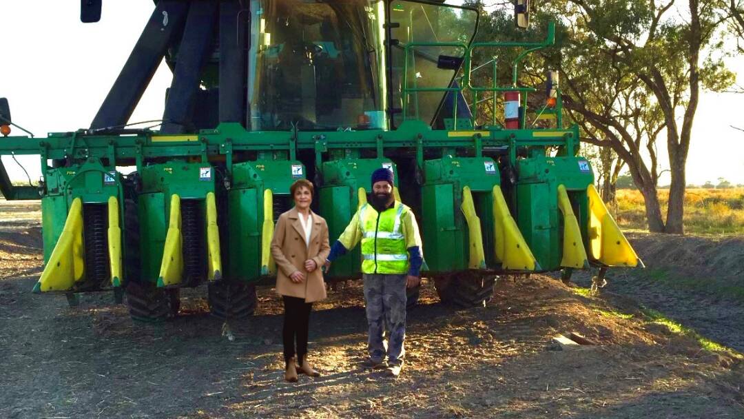 ESSENTIAL WORKERS TO BENEFIT: Member for Murray Helen Dalton with an overseas worker on her Rankin Springs Farm. PHOTO: Supplied