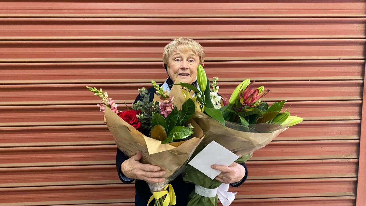 ALL SMILES: Kay Pellizzer celebrating her 60 year work anniversary at Yenda Producers PHOTO: Lizzie Gracie