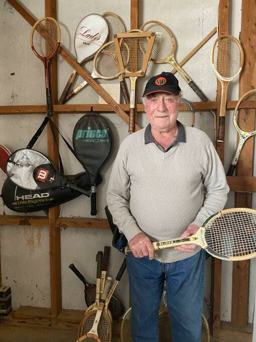 FUN MEMORIES: Cecil Bell shows off a handful of his tennis racquets that he has amassed over the years. PHOTO: Elizabeth Gracie 