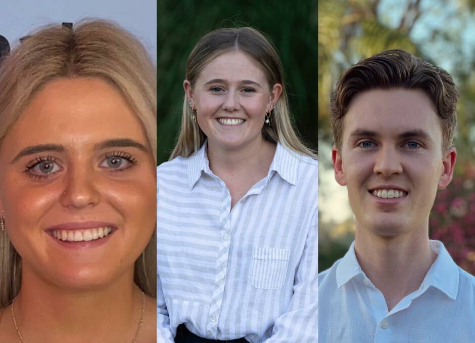 WINNING BIG: Carissa Bellato, Chelsea Gordon and Simon Whelan were three of the 69 tertiary students announced as receipients of the RASF Rural Scholarship on Monday. PHOTOS: Contributed