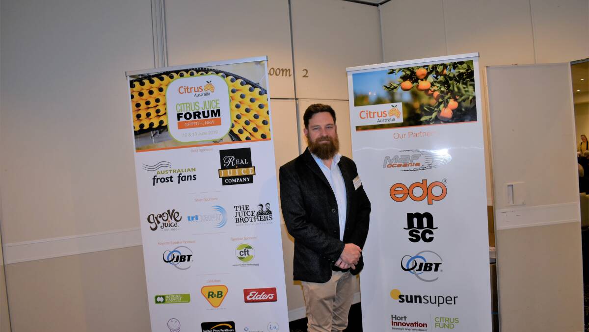 CROSSROADS: Citrus Australia CEO Nathan Hancock spoke at the 2019 Citrus Australia juice forum on Wednesday. PHOTO: Kenji Sato