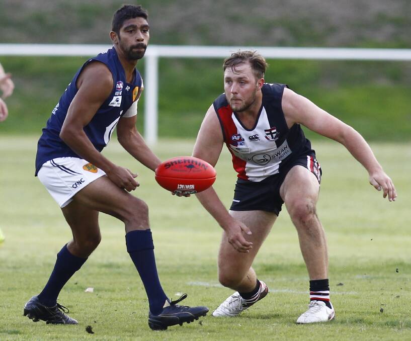 Charlie McAdam in action for Coleambally against North Wagga at McPherson Oval during the 2019 Farrer League season. Picture by Les Smith