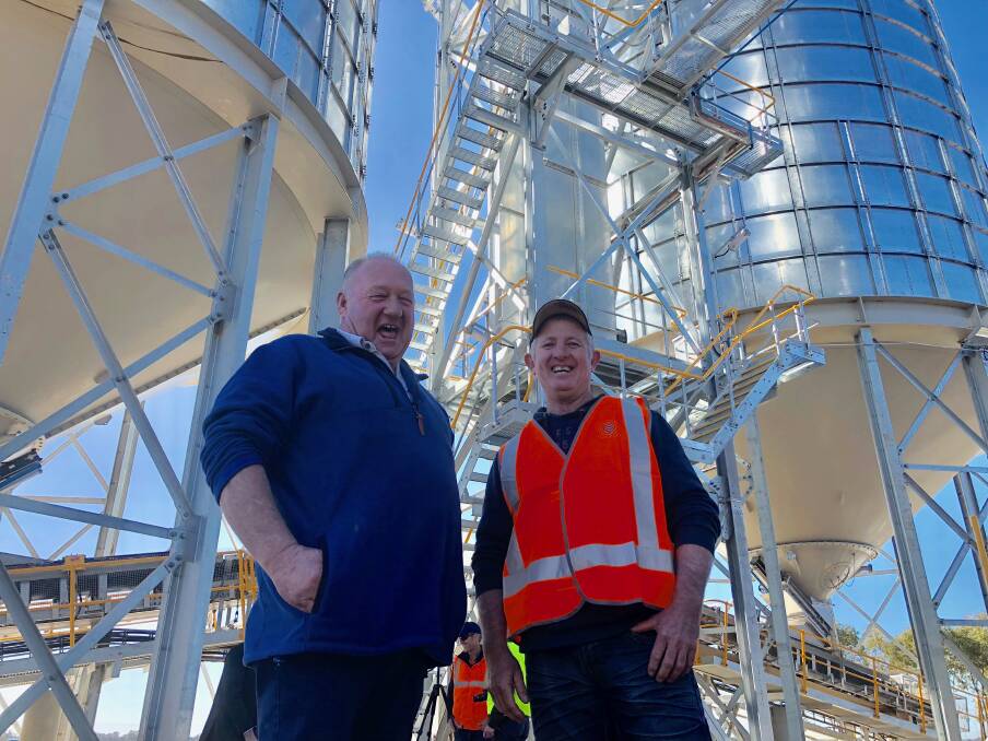 EXCITED: Growers Kevin Morris and Jeff Savage are pleased at the benefits set to come from the upgraded site at Barellan. PHOTO: Jacinta Dickins.
