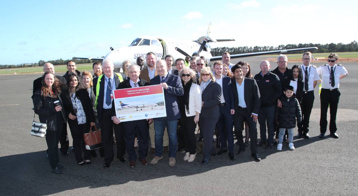 LANDED: The Griffith community warmly welcomed the new plane commencing flights to Melbourne. PHOTO: Anthony Stipo