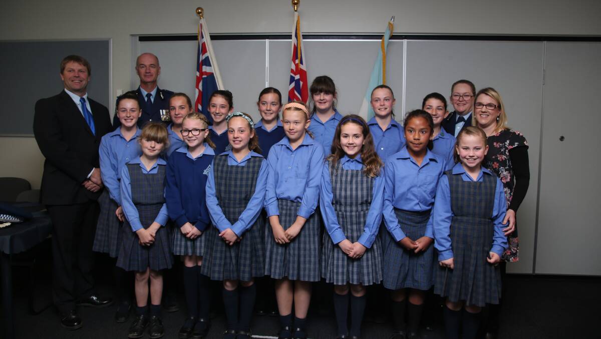 SONGBIRDS: Griffith East Public School Choir performed the National Anthem and a finishing song. Picture: Anthony Stipo