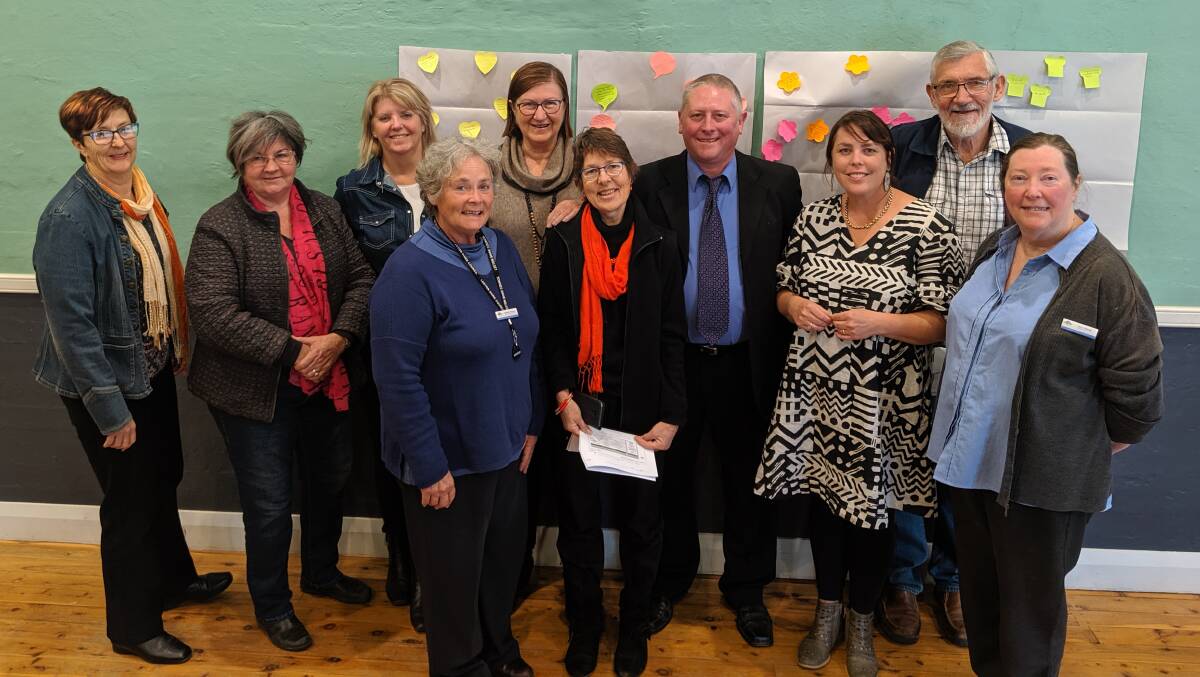 ROADSHOW: Lorraine Kefford, Jeanine Bird, Sue Pearce, Wendell Peacock, Sue Gavel, Susie Rowe, Robert Quodling, facilitator Alli Mudford, mayor Paul Maytom and Kerry O'Keefe after the recent "investing in Rural Community Futures" Roadshow. PHOTO: Contributed