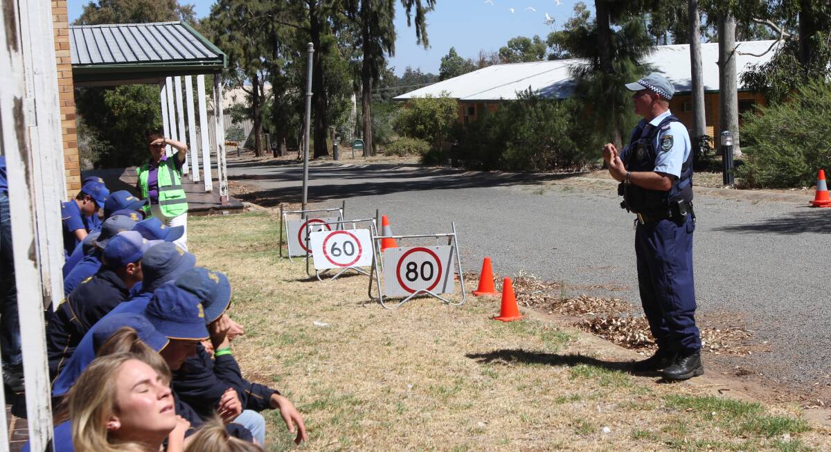HANDS-ON: The stopping distance module, being presented in 2017 by Senior Constable Andrew McKelvie of Griffith Highway Patrol, provides an in-car experience.