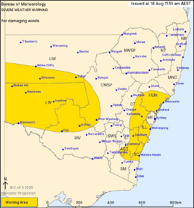 Damaging winds are expected across much of the state on Tuesday. Picture: Bureau of Meteorology